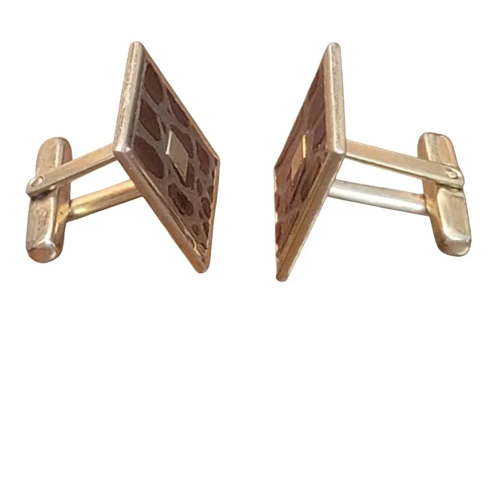 Vintage Gold Tone Cufflinks With Giraffe Print Design Square Center Detail Mens